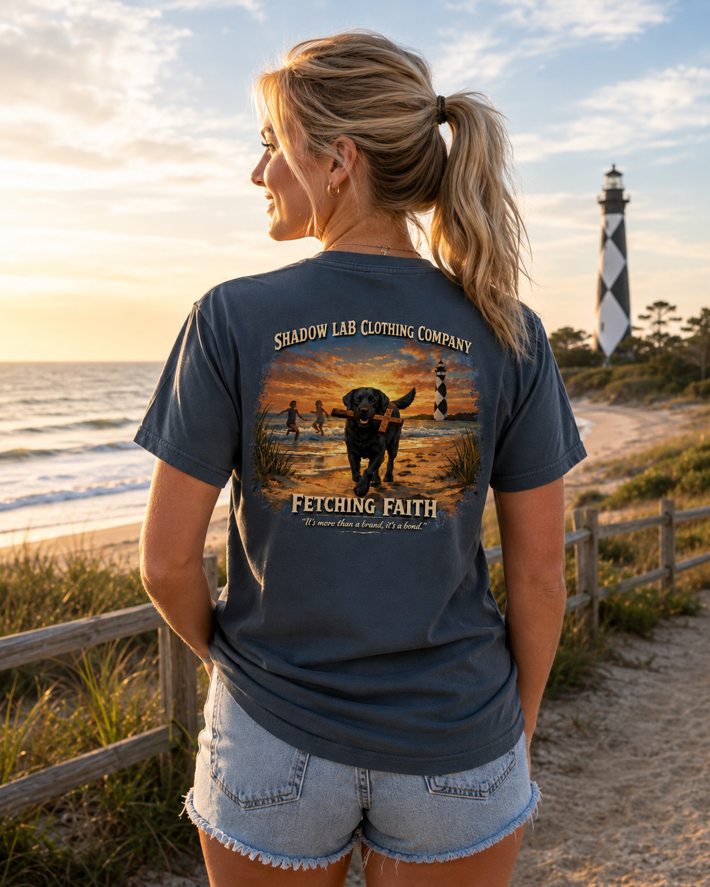 Coastal Faith Collection - Black Lab at the Cape Short Sleeve Tee - Denim