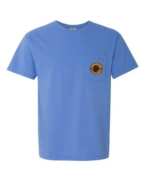 Chocolate Lab Making Splashes "Fetching Faith" Short Sleeve Tee - Flo Blue