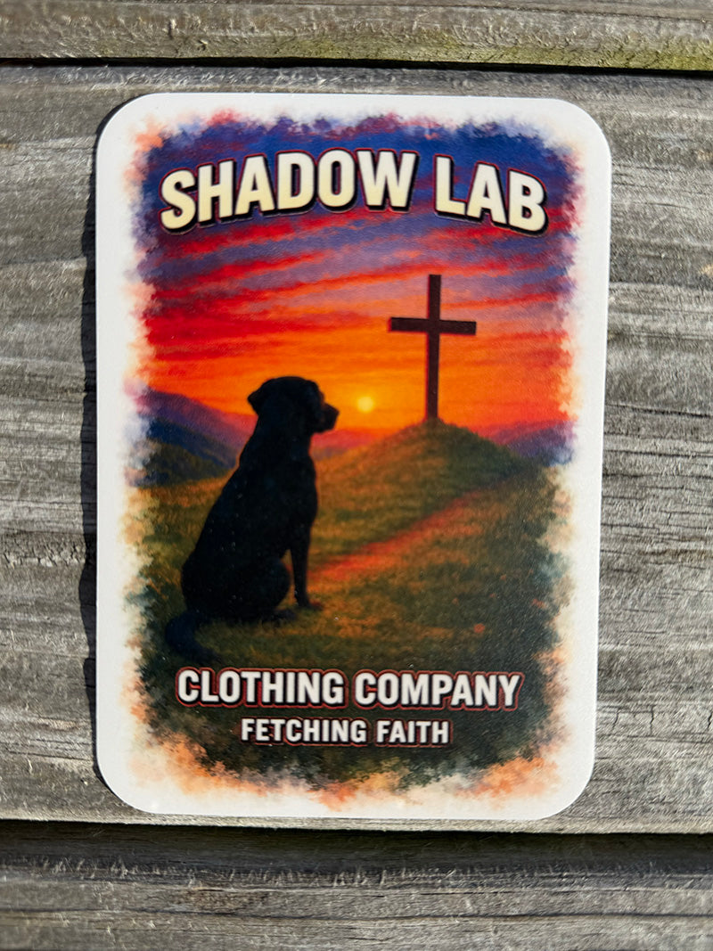 Lab Looking at Cross Decal