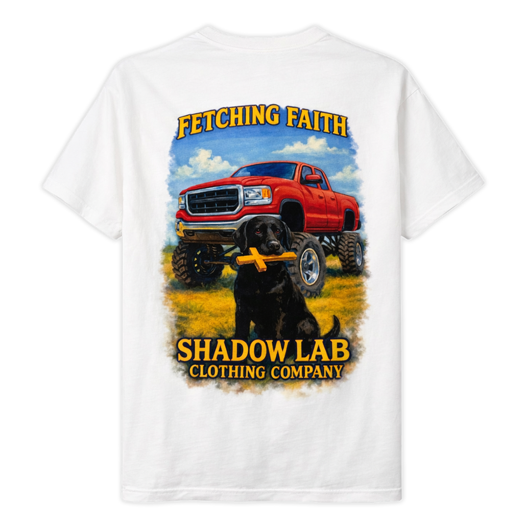 Lifted Red Truck and Lab Short Sleeve Tee - White